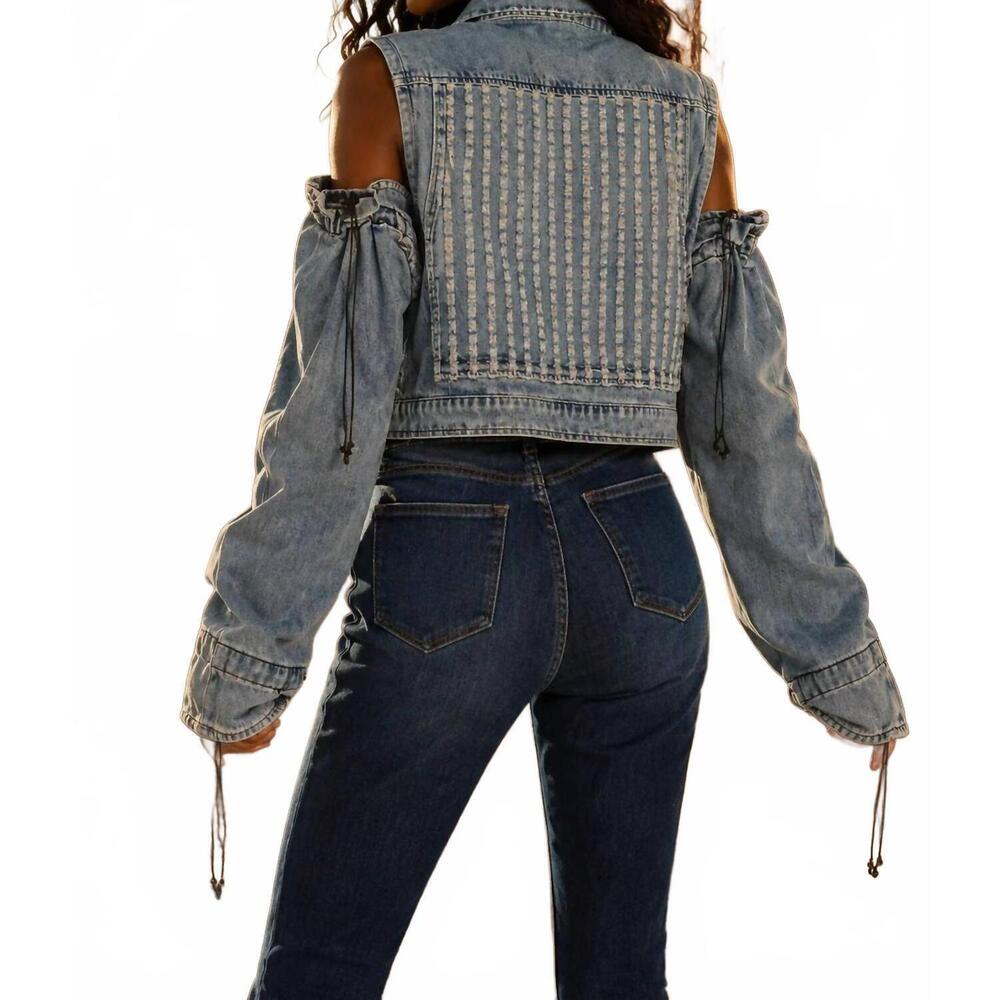 NEW SURELYMINE removable sleeves denim vest denim jacket in blue - Picture 6 of 7